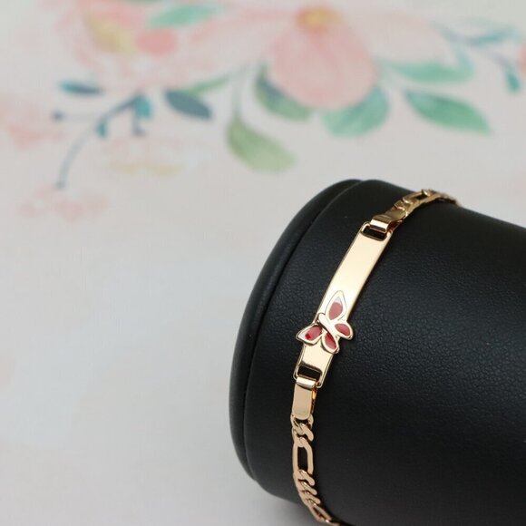 Rose Gold Butterfly Charm Bracelet, Gold Plated Over Brass, XPBL0702 - Picture 5 of 12